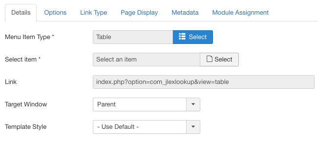 Create a linked table menu