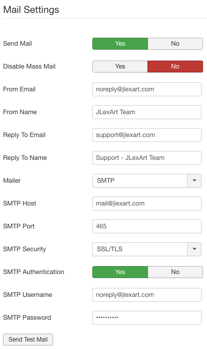 Joomla mail setting