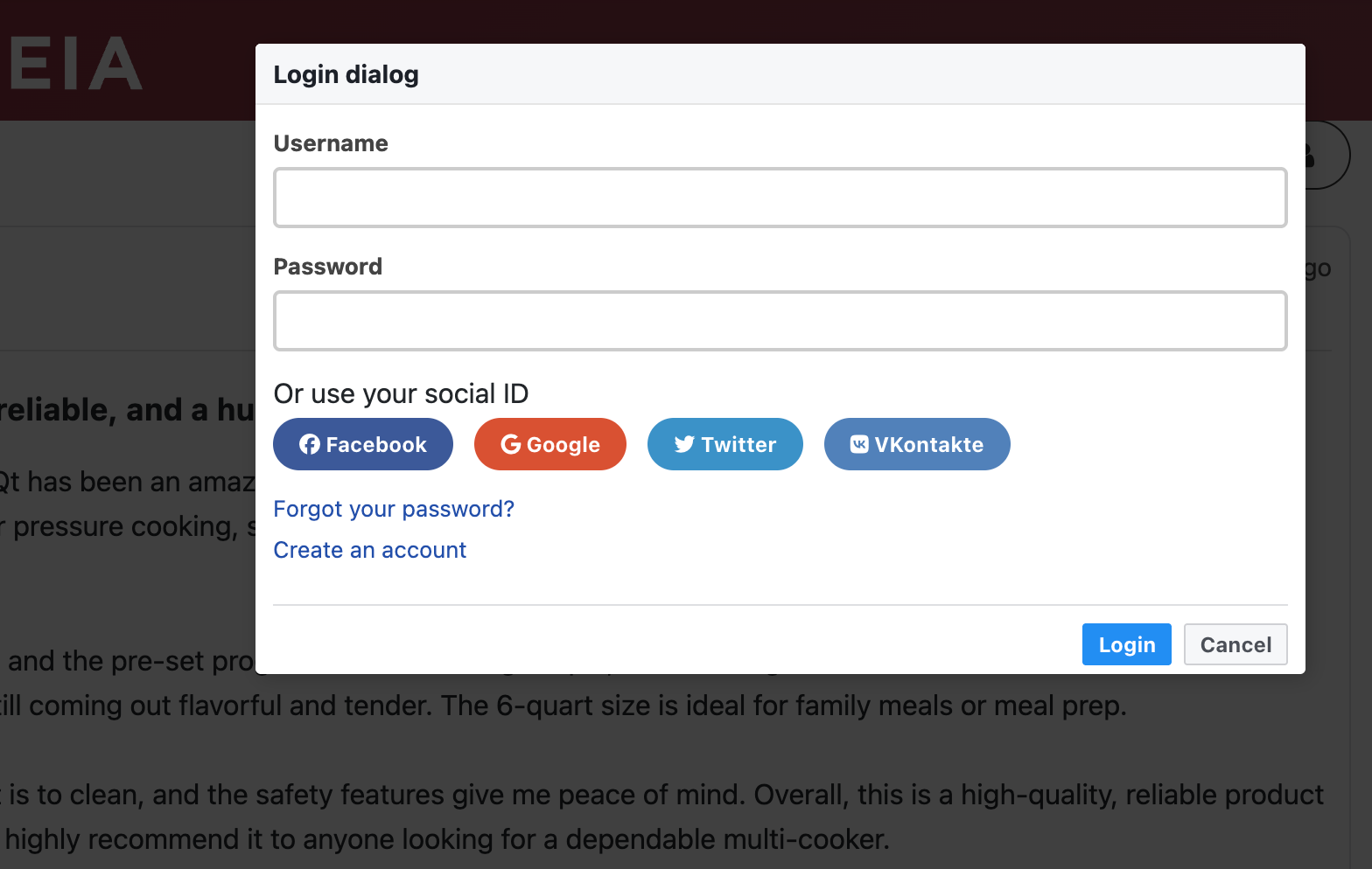 login with social network account.