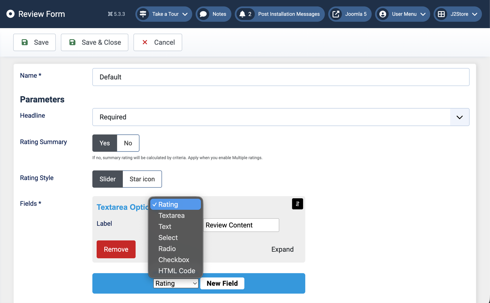 review form overview