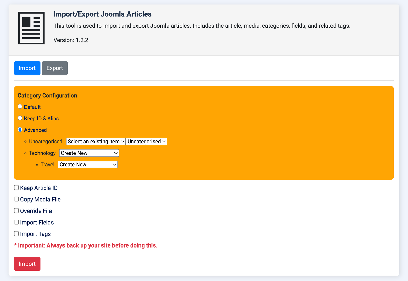 jlex transfer data import config ui