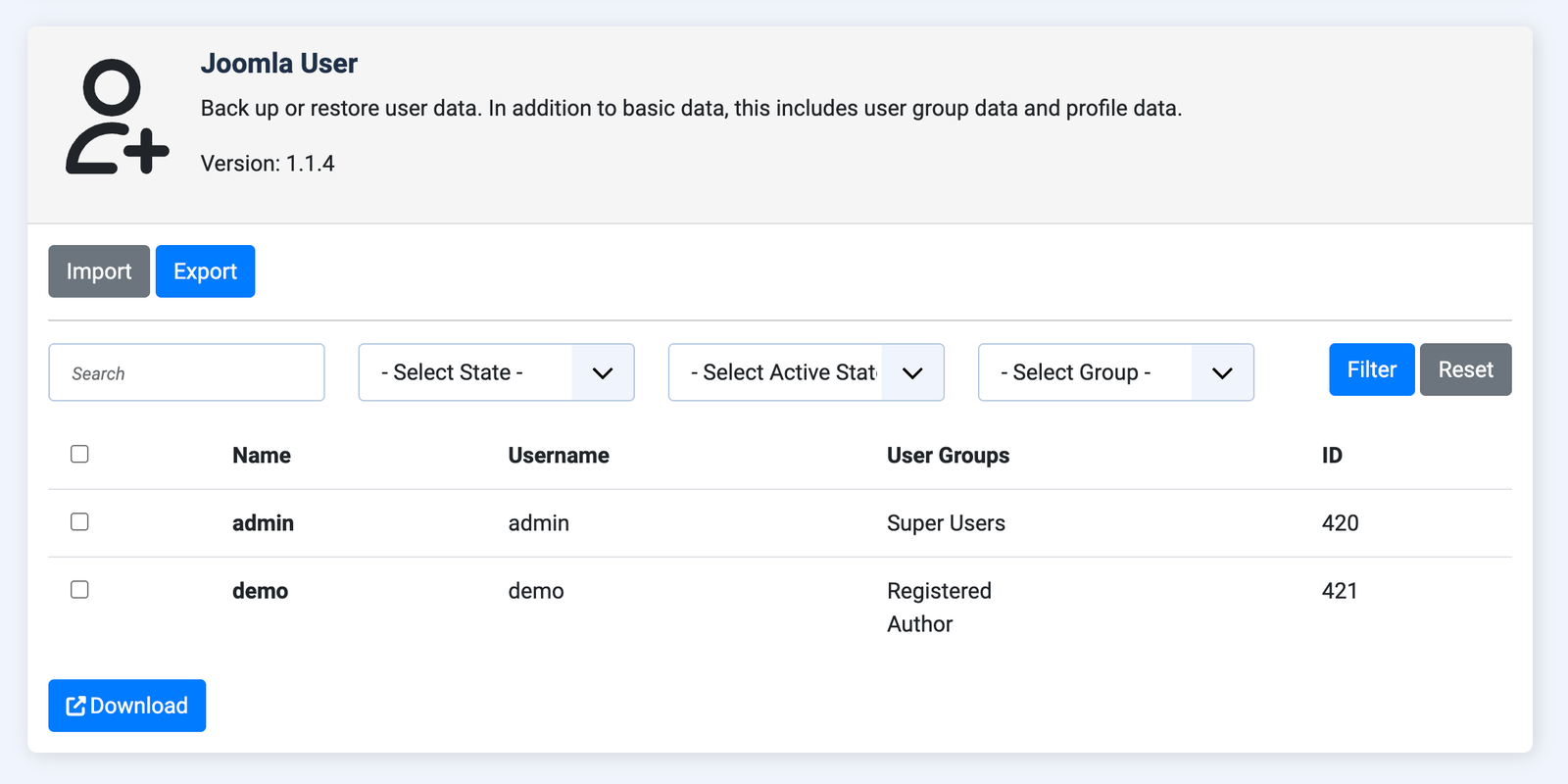 jlex transfer data export user ui