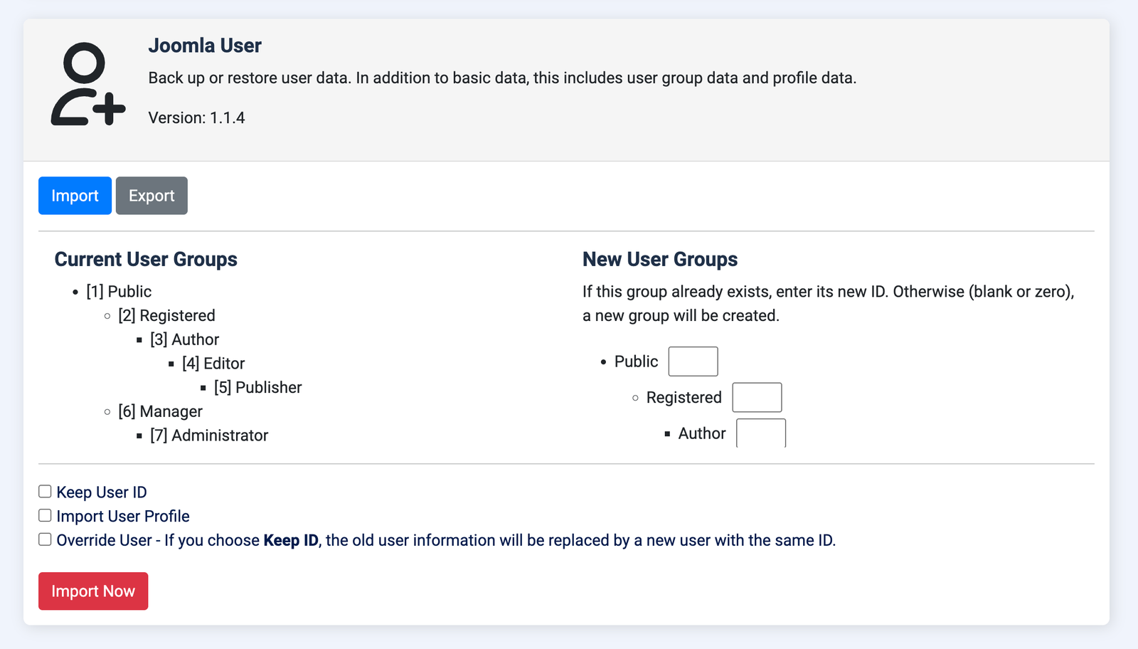 jlex transfer data import user ui